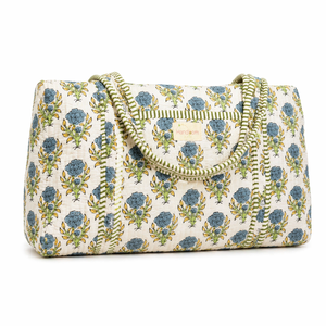 Bolsa de Lona Acolchada de Algodón con Estampado Botánico Azul, Bolsa de Viaje de Gran Capacidad, Bolsa de Gimnasio para Fin de Semana, Bolso de Mano Elegante para Mujer - Product Image 2
