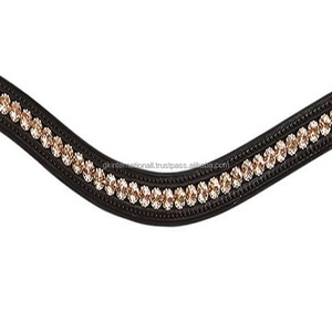 Productos ecuestres de equitación hechos a medida, banda para cejas de caballo de cuero de silla de montar real de la mejor calidad para brida con cristales dorados - Product Image 6