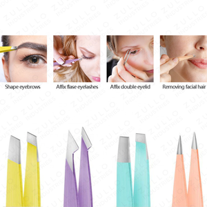 Ensemble de 4 pinces à épiler en acier inoxydable, couleur personnalisée, revêtement en poudre, pointe inclinée, kit d'outils de beauté de précision - Product Image 3