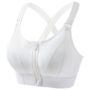 Soutien-gorge de sport respirant sans couture en dentelle gris et noir pour femme, à maintien élevé, avec fermeture éclair avant et dos croisé, idéal pour la gym et l'entraînement - Product Image 3