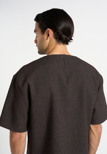 Men's Oversized Knitted Cotton T-Shirt O-Neck Short Sleeve Minimalist Solid Color Breathable Front <b>Logo</b> Design - Product Image 5