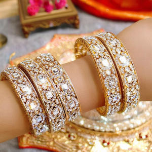 Elegant Gold Plated Crystal Stone <b>Bangle</b> <b>Set</b> Women's Bridal Festive Traditional Jewelry 10575601WH_2.8 Crystal Bracelets <b>Bangles</b> - Product Image 3