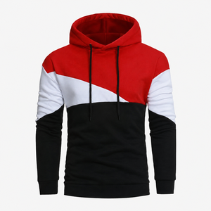 Sweat-shirt à capuche personnalisé à blocs de couleur pour hommes, rouge, blanc, noir, streetwear décontracté - Product Image 1
