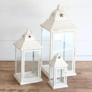 White Metal <b>Lantern</b> <b>Set</b> Rectangle Shape Home Decoration Empty Candle Holder for Indoor Outdoor Use - Product Image 1