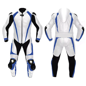 Men's Full Sleeve Leather Motorcycle Racing <b>Suit</b> <b>White</b> Blue Black Color Blocked Windproof All Seasons Adult Wear - Product Image 3