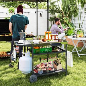 Carrello da portata per barbecue in acciaio inossidabile con ganci per piano di lavoro e vano portaoggetti - Product Image 2