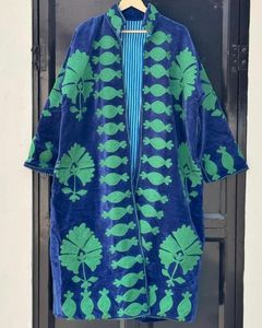 Abrigo Largo Vintage de Terciopelo con Estampado Floral, Cuello Mandarín, Manga Murciélago, Suave y Grueso, Abierto por Delante, Ropa Exterior Informal de Invierno - Product Image 3