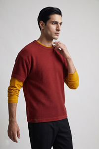 Men's Oversized Waffle Knit T-Shirt Long Sleeve Double Layer Waffle Tee Shirts Men Windproof Double Layer Waffle <b>TShirt</b> Mens - Product Image 4