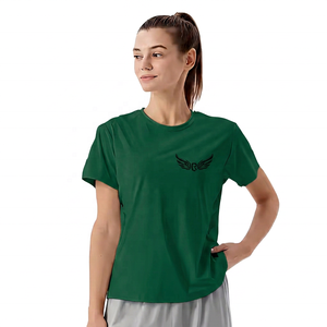 T-shirt à col rond pour femme bleu clair avec broderie logo, respirant, coupe classique, manches courtes, couleur unie, haut de yoga - Product Image 5