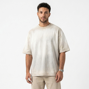 T-shirt en coton oversize pour homme, délavé soleil, à épaules tombantes, col rond, manches courtes - Product Image 1