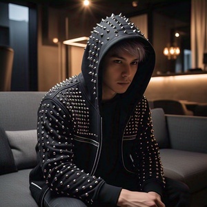 Vente en gros Streetwear Sweat à capuche épais et surdimensionné Sweat à capuche zippé sans ficelle Vintage Acid Wash Sweat à capuche pour homme en coton mélangé - Product Image 2