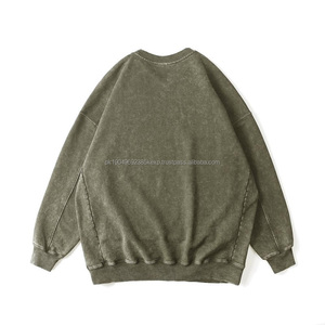 เสื้อสเวตเตอร์คอกลมผ้าเทอร์รี่คอตตอนหนานุ่มสไตล์วินเทจสำหรับผู้ชาย ลายพิมพ์แบบกำหนดเอง เสื้อฮู้ดดี้ทรงโอเวอร์ไซส์สไตล์วินเทจ ล้างสีแบบแอซิดวอช สำหรับผู้ชาย - Product Image 4