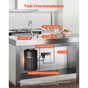 Kit Interruttore ad Aria da 2.5 Pollici in Acciaio Inox Spazzolato per Smaltimento Rifiuti Alimentari ON/OFF con Finitura Argento Spazzolato - Product Image 6