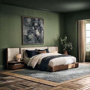 Luxury Extended Headboard <b>Bed</b> Integrated Nightstands Modern Solid Hand Carved Platform <b>Bed</b> King <b>Size</b> Hotel Bedroom Furniture - Product Image 3