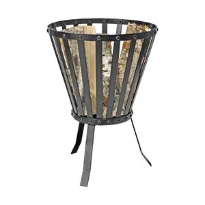 Brasero autoportant moderne en fer, brûleur à bois portable pour patio extérieur, support à bois de chauffage en métal peint, panier à bûches - Product Image 3