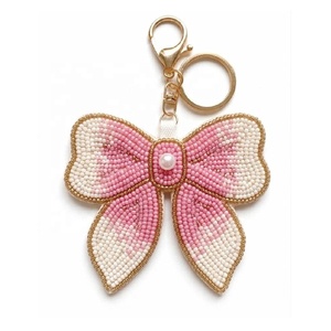 Handmade Butterfly Bow Beaded Keychain Red White Checkered Pattern Bag <b>Charm</b> Hold to Keys or Bag <b>Charm</b> Handbag Purse Accessory - Product Image 3