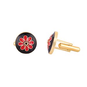 Mancuernillas Redondas de Lujo con Baño de Oro y Esmalte Negro y Rojo para Hombre, Accesorios Florales para Camisa Formal, Regalo de Boda o Negocios, Diseño Exclusivo - Product Image 4