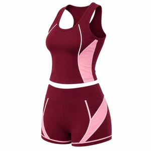 Ensemble de yoga 2 pièces pour femme : Crop top dos nageur et short taille haute, couleur unie avec bordure contrastante, séchage rapide, en Spandex, tenue de sport - Product Image 2