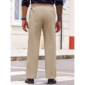 Pantalones Chinos de Algodón para Hombre 2025, con Logotipo Personalizable, Cintura Elástica, Frente Plano, Corte Relajado, Estilo Traje, Tinte Liso - Product Image 4