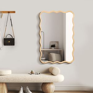 Specchio da parete rettangolare ondulato in legno massello 40 \ "X 28 \" legno naturale arredamento moderno per bagno soggiorno sala da pranzo guardaroba - Product Image 5