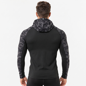 <b>Men</b> <b>Camo</b> Printed Hooded Jacket Slim Fit Yoga Training Zipper <b>Hoodie</b> Long Sleeve Compression Jacket <b>Men</b> Full Zipper Gym Jacket - Product Image 3