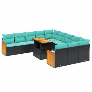 Juego de Sofás de Patio de 11 Piezas en Poliratán Negro con Cojines, Muebles Elegantes para Exteriores - Product Image 2