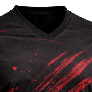 Maillot de paintball sublimé noir et rouge à manches longues et col en V pour homme, modèle 2026, le plus vendu, en polyester anti-humidité, vêtement de sport - Product Image 3