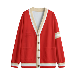 Cárdigan Casual de Punto Grueso con Cuello en V Rojo, Edición Inspirada en Febrero, Despertar Invernal, con Botones Frontales, Acogedor, Estilo Anime - Product Image 1