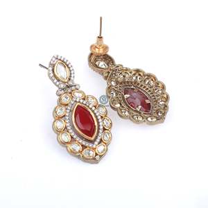 Yaami Polki Designer Drop Earrings-18K Gold Plated Brass & Alloy Geometric Ethnic Jewelry for Party - Product Image 5