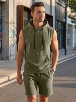 Ensemble de sport de luxe pour homme : débardeur à capuche et pantalon de jogging, délavé à l'acide, respirant, coupe oversize, short de survêtement uni personnalisé, style décontracté d'été