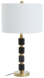 Modern Luxury <b>Black</b> Marble Gold Stacked <b>Table</b> Lamp White Fabric Shade Art Deco <b>Bedside</b> Living Room Home Decor Desk Light - Product Image 3