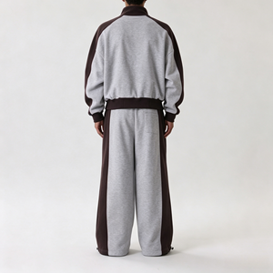 Ensemble de sport décontracté rétro en molleton patchwork pour homme, survêtement en French Terry avec design à empiècements, coupe ample, 100% coton - Product Image 3