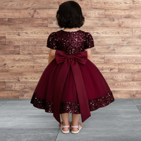 Robe de princesse de luxe pour enfants, en velours brodé de sequins bordeaux, respirante, en tulle, pour filles, idéale pour mariage, anniversaire, tenue de soirée formelle (ODM)