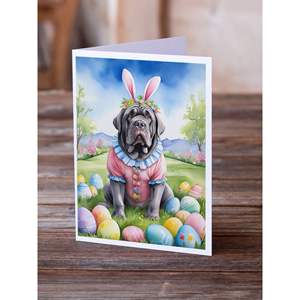 Whimsical Napolitano Mastiff Easter Egg Hunt Tarjetas de felicitación Pack 8 Tarjetas de nota en blanco con sobres A7 Tamaño 5x7 - Product Image 2