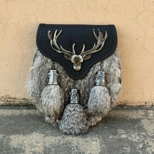 HOT SELL Men's Scottish Grey Fur Stag Head Badge 3 Tassels Kilt Sporran With <b>Chain</b> <b>Belt</b> Costume Accessories - Product Image 1