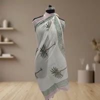 Pareo de Algodón con Estampado Floral Blanco, Motivos de Flores, Ligero, Estilo Indio, para Playa, con Logotipo Frontal, para Mujer