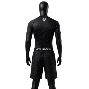 <b>Black</b> White <b>Men</b> Compression Shirt and <b>Shorts</b> Set Quick Dry Stretch Fitness Training Gym Running Workout Athletic Sportswear - Product Image 2