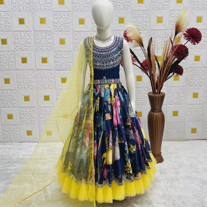 Robe élégante pour enfants de style Lehenga avec motif imprimé – Robe de fête festive pour filles - Product Image 1