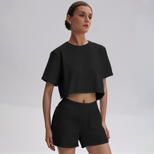 T-shirts courts personnalisés pour femmes, coupe ample, manches courtes, en coton vierge, vente en gros, style décontracté, t-shirts courts et carrés pour femmes - Product Image 2