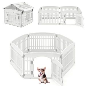 Recinto per Animali Domestici in HDPE Bianco, Design a 6 Pannelli, Porta 18"x18.5", Peso Netto 21.5 Libbre, Stili Esagonali/Rettangolari/a Forma di Casa per Viaggi e Giardino - Product Image 1