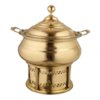 Plat de service isotherme en acier inoxydable de qualité alimentaire, inspiré de l'Empire mogol, avec motif floral sculpté, chauffe-plat portable