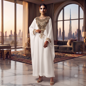 Caftán Farasha de Lujo Color Granate con Bordado Dorado Intenso |   Elegante Vestido Abaya Estilo Dubái - Product Image 3