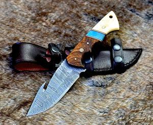 Damascus Hunting/Skinning Gut <b>Hook</b> Knife 10" <b>Clip</b> Point Blade Wenge Wood Handle Full Tang Hand Forged Fixed Blade Ambidextrous - Product Image 5