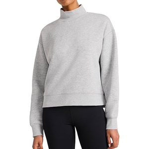 Haut décontracté ample à col montant en molleton polyester/coton pour femme, avec épaules tombantes, personnalisable avec logo imprimé, couleur unie - Product Image 1