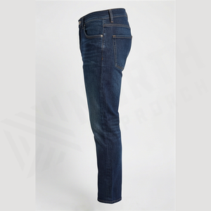 Jean en denim pour homme, coupe slim, jambe droite, délavé foncé, taille haute, en coton, style décontracté, tissu mi-lourd délavé à la pierre, pour l'automne - Product Image 2