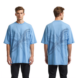Camiseta Oversize de Algodón para Hombre con Gráfico Animado de Diamantes de Imitación Azul Cielo - Moda y Estilo - Product Image 1