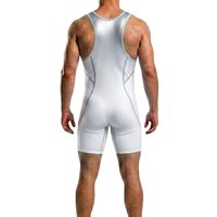 Combinaison de lutte professionnelle blanche unie à compression, en spandex, avec coutures plates, respirante et à séchage rapide pour l'entraînement