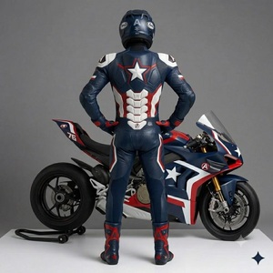 Combinaison de course moto style super-héros Captain, intégrale en cuir PU respirant 220g, imperméable, unisexe, toutes saisons, équipement moto - Product Image 2