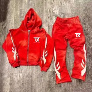 Ensemble de survêtement 100 % coton délavé à l'acide avec imprimé intégral et strass, comprenant un sweat à capuche et un pantalon évasé pour homme OEM ODM - Product Image 4