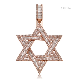 จี้ดาวหกแฉก - จี้เงินประดับเพชรโมอิสซาไนต์ทรงบาแกตต์ สี D ระดับความสะอาด VVS เครื่องประดับฝังเพชรด้วยมือ จี้เงินแท้ 925 สไตล์ฮิปฮอป - Product Image 4